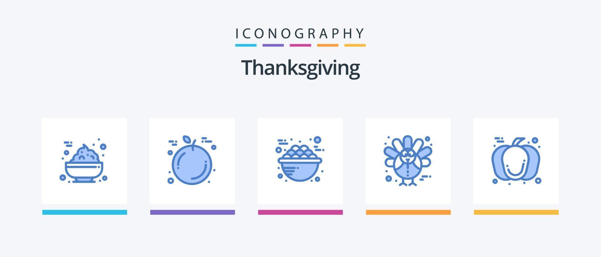 Thanksgiving Blue 5 Icon Pack inklusive Essen. Kürbis. Haferbrei. Truthahn. Urlaub. kreatives Symboldesign vektor