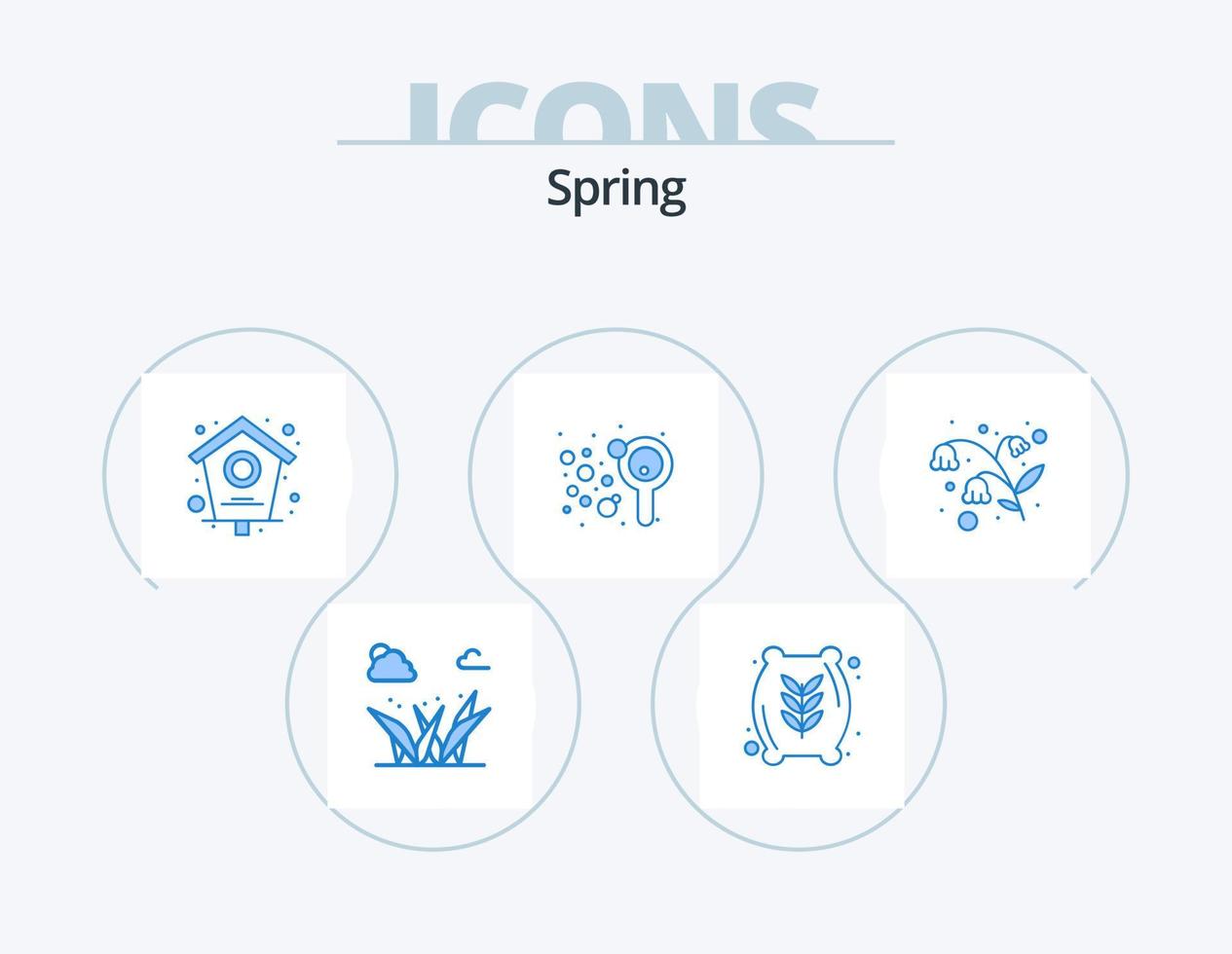 vår blå ikon packa 5 ikon design. blommor. tvål. fågel. ungar. blåsa vektor