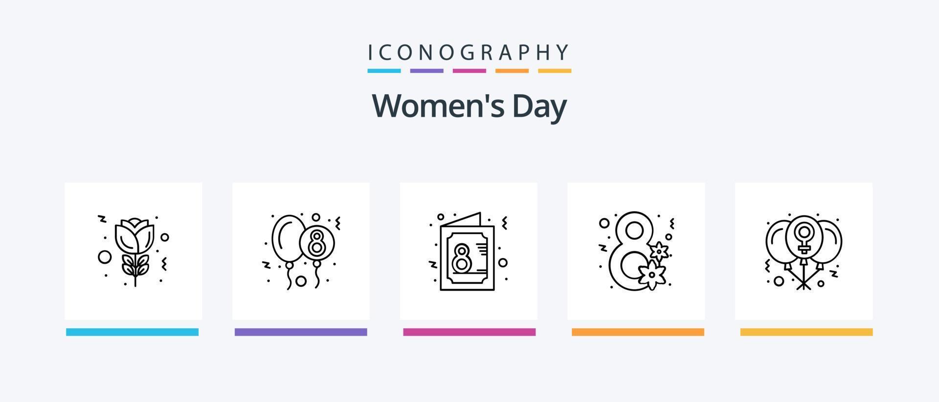 Womens Day Line 5 Icon Pack inklusive. Schleife. Spiegel. kreatives Symboldesign vektor