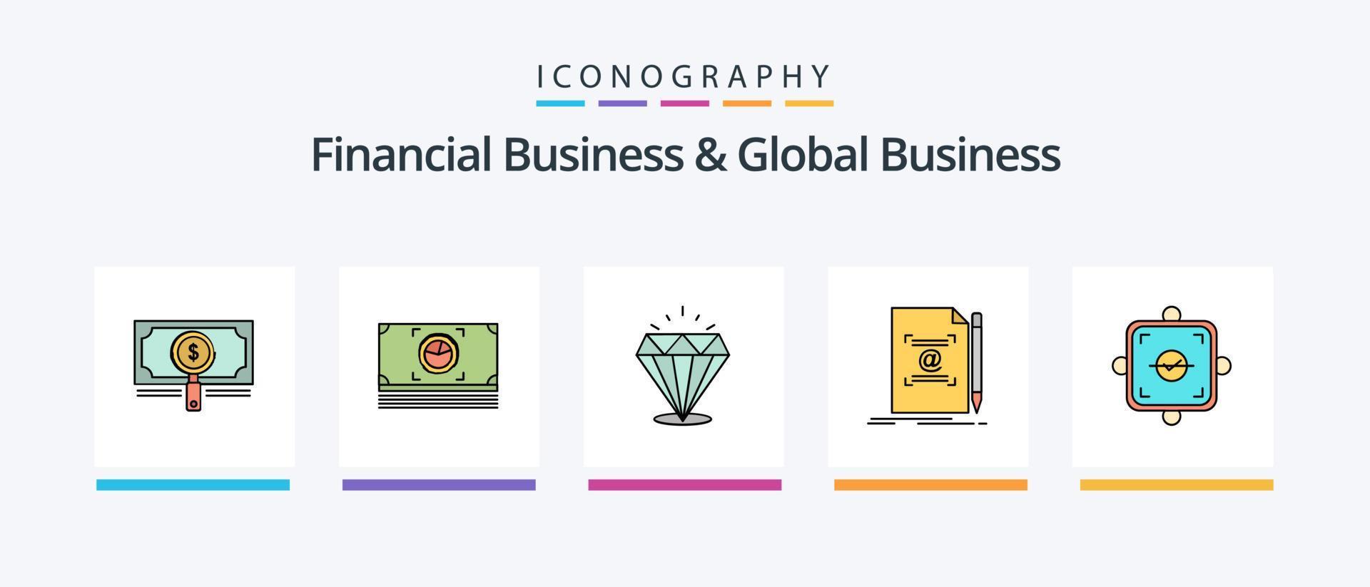 Finanzgeschäft und globale Geschäftslinie gefüllt 5 Icon Pack inklusive Notiz. Geschäft. Graph. Händedruck. Vereinbarung. kreatives Symboldesign vektor