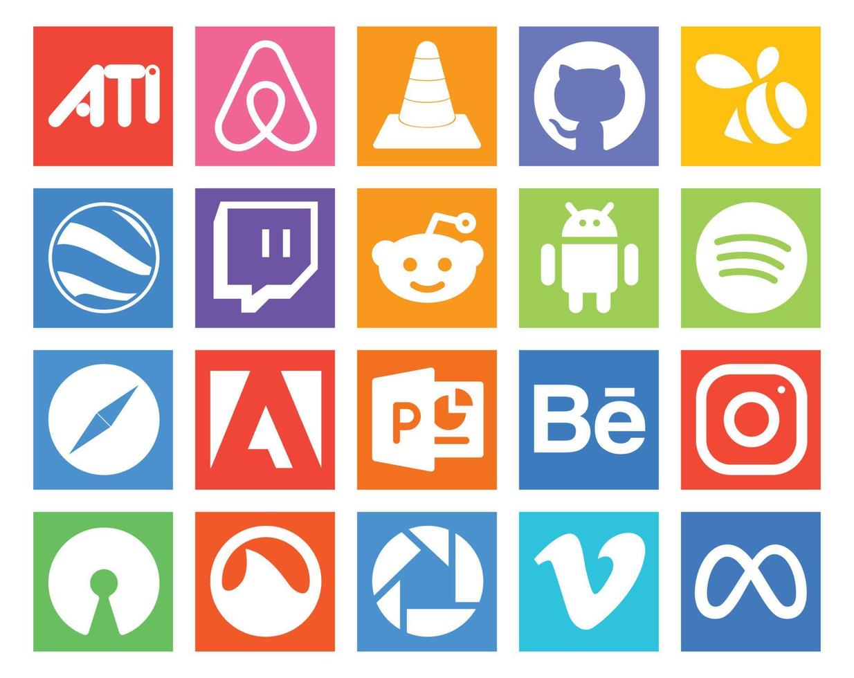 20 Social Media Icon Pack inklusive Instagram Powerpoint Twitch Adobe Safari vektor