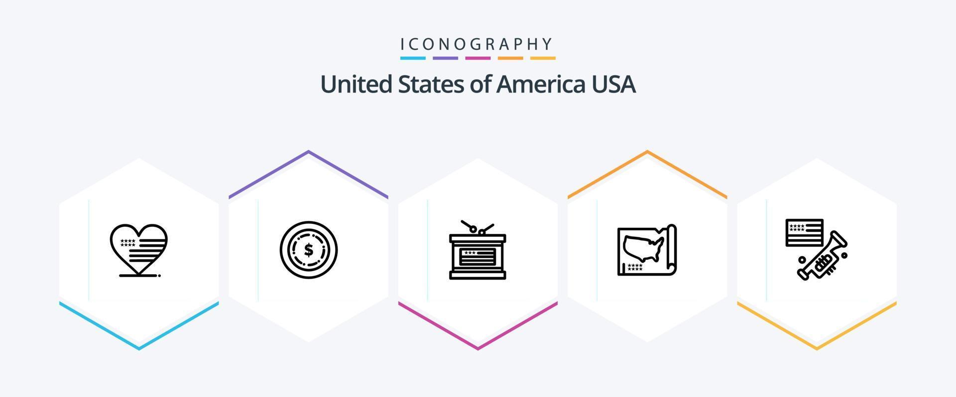 USA 25 linje ikon packa Inklusive prisa. flagga. Semester. usa. stater vektor