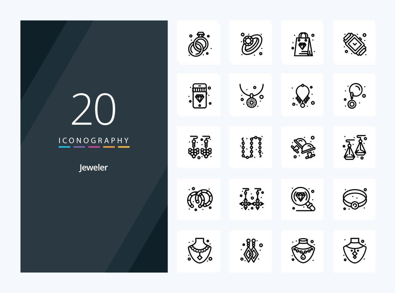 20 smycke översikt ikon för presentation vektor