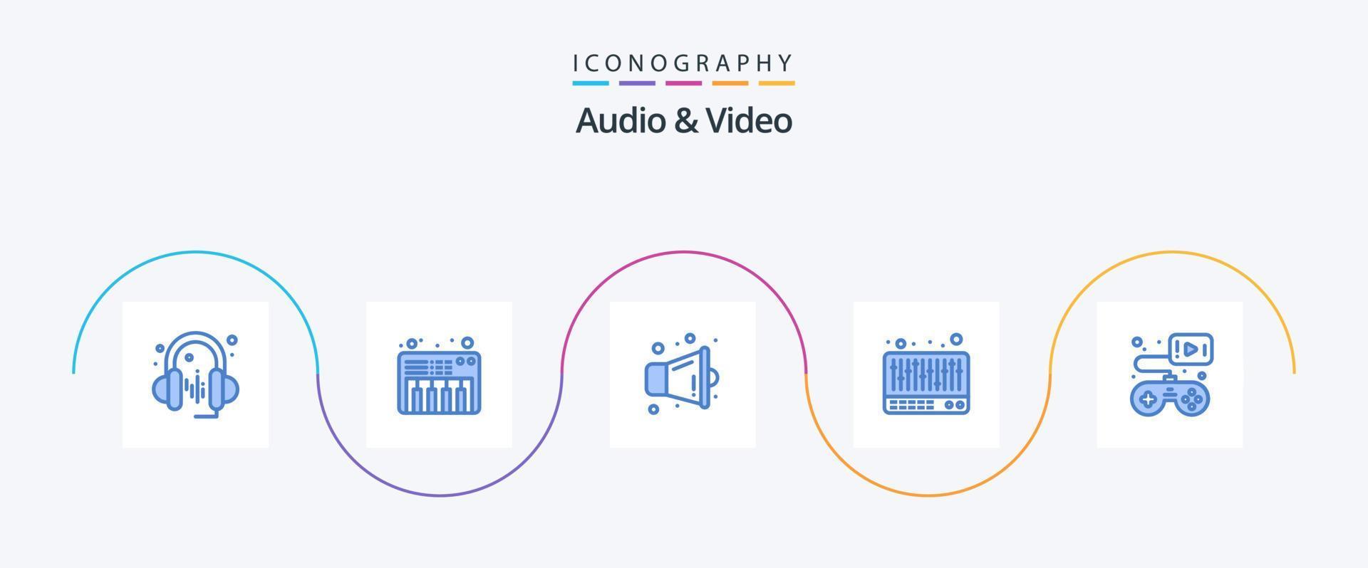 Audio und Video Blue 5 Icon Pack inklusive . Videospiel. Lautsprecher. Gamepad. Regler vektor