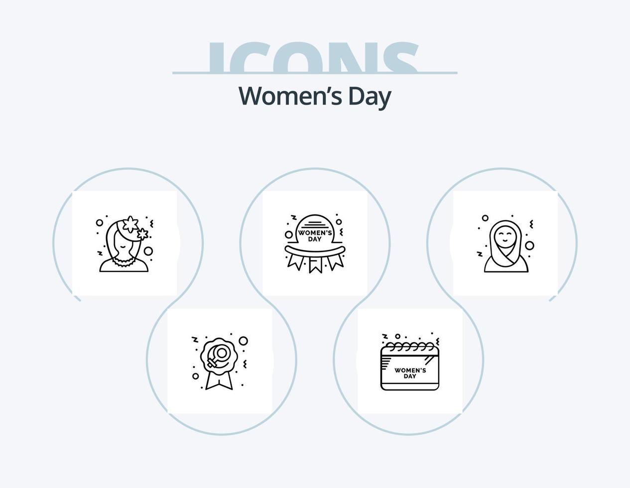 Womens Day Line Icon Pack 5 Icon Design. Glücklich. Lernen. Abzeichen. Frau. Buch vektor