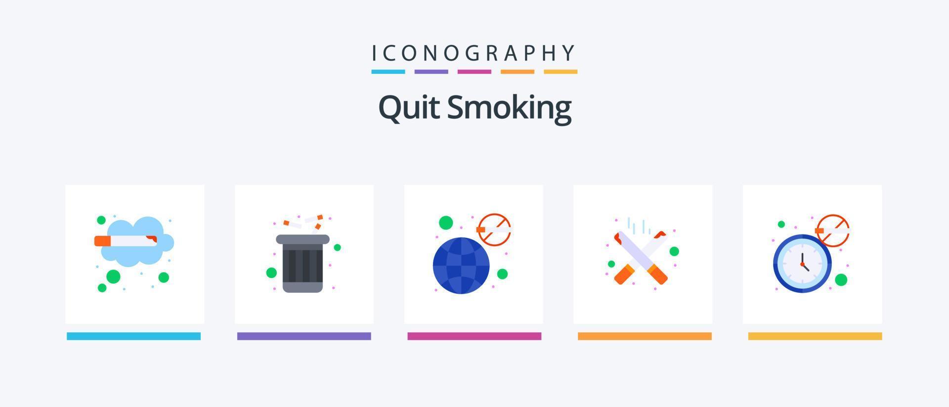 sluta rökning platt 5 ikon packa Inklusive livsstil. cigarett. radera. värld. Nej. kreativ ikoner design vektor