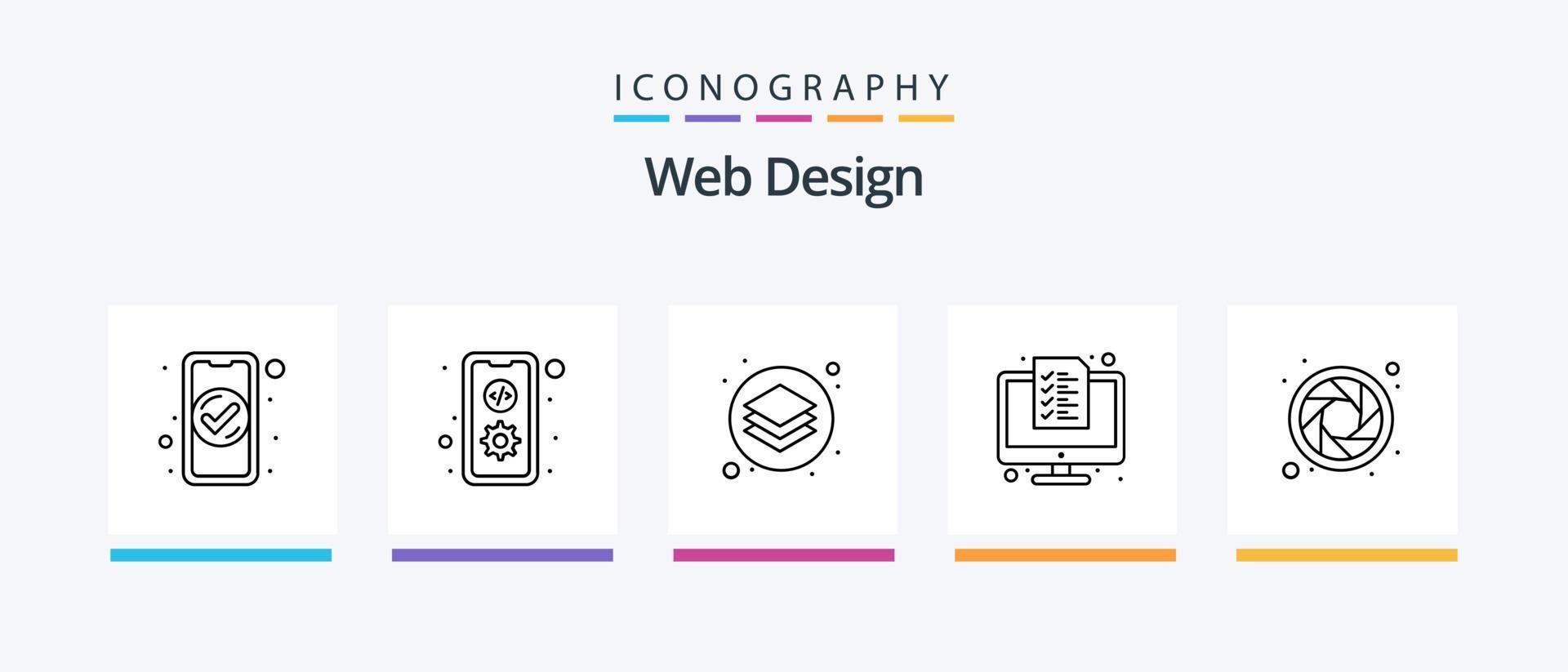 webb design linje 5 ikon packa Inklusive arbete. verktyg. hjul. reparera. öga. kreativ ikoner design vektor