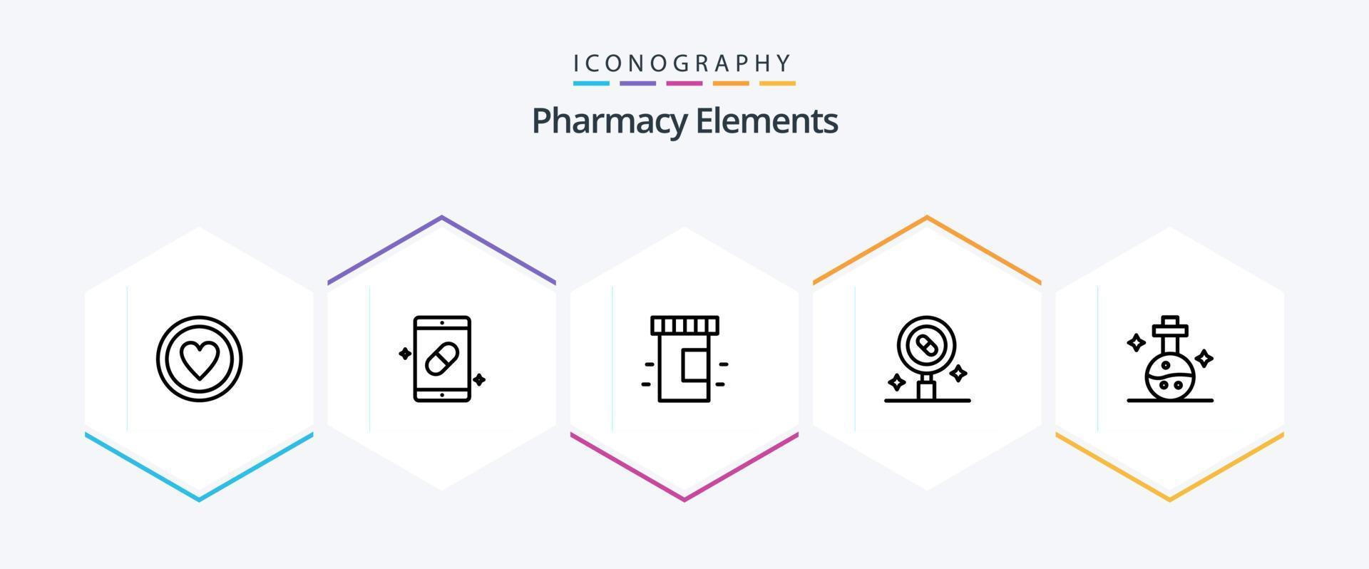 Apothekenelemente 25-Zeilen-Icon-Pack einschließlich Gesundheit. medizinisch . Flasche. medizinisch vektor