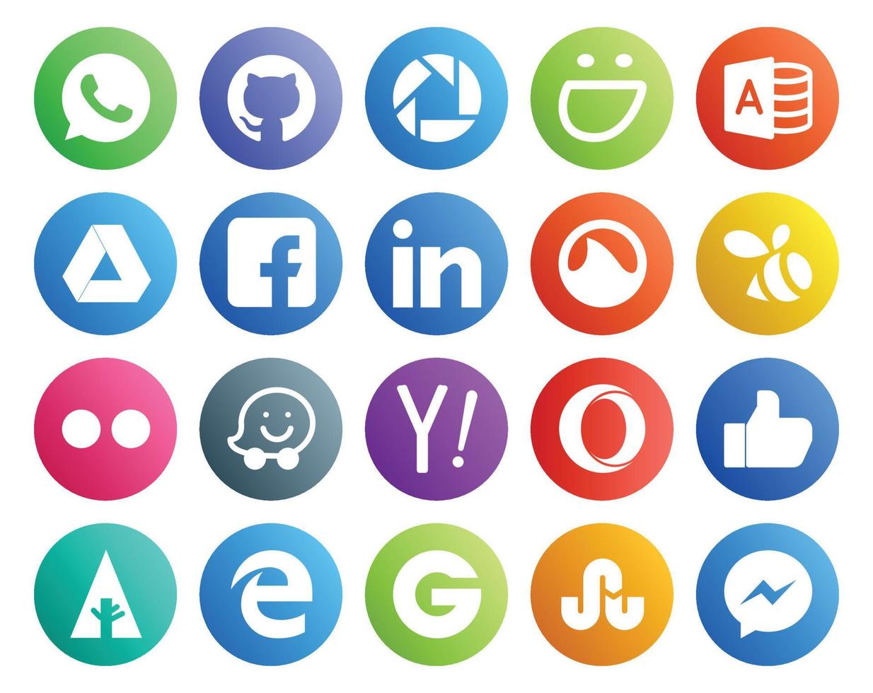 20 Social-Media-Icon-Packs, einschließlich Edge-like-Grooveshark-Oper-Yahoo vektor
