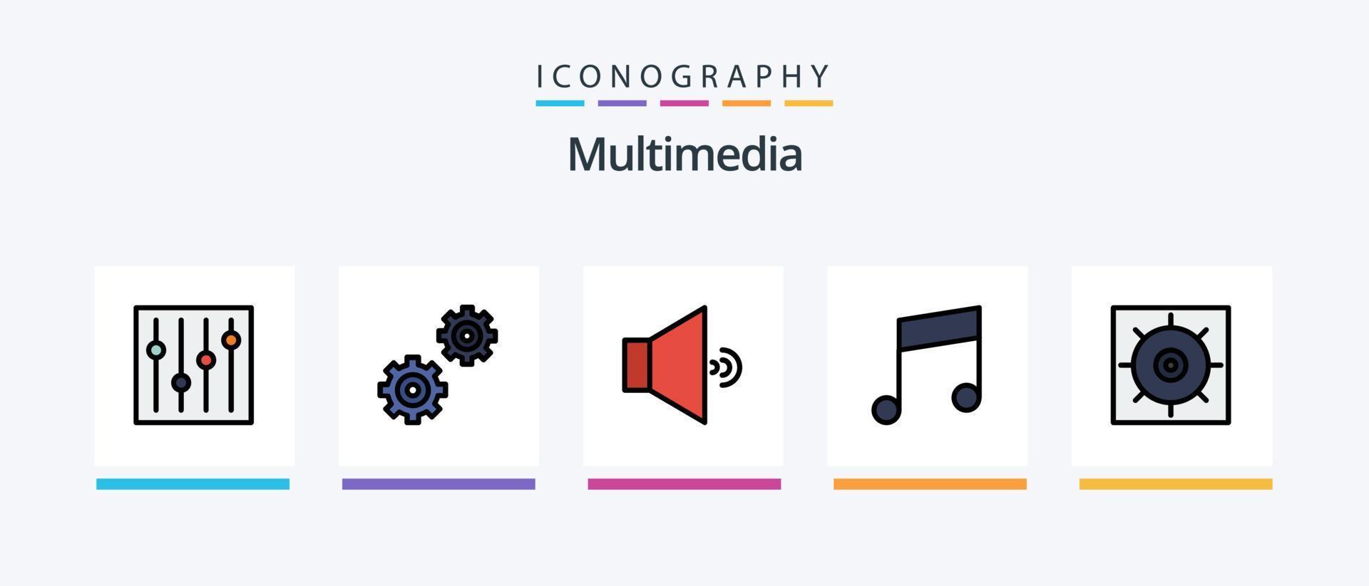 multimedia linje fylld 5 ikon packa Inklusive . hastighetsmätare. volym. ljud. kreativ ikoner design vektor