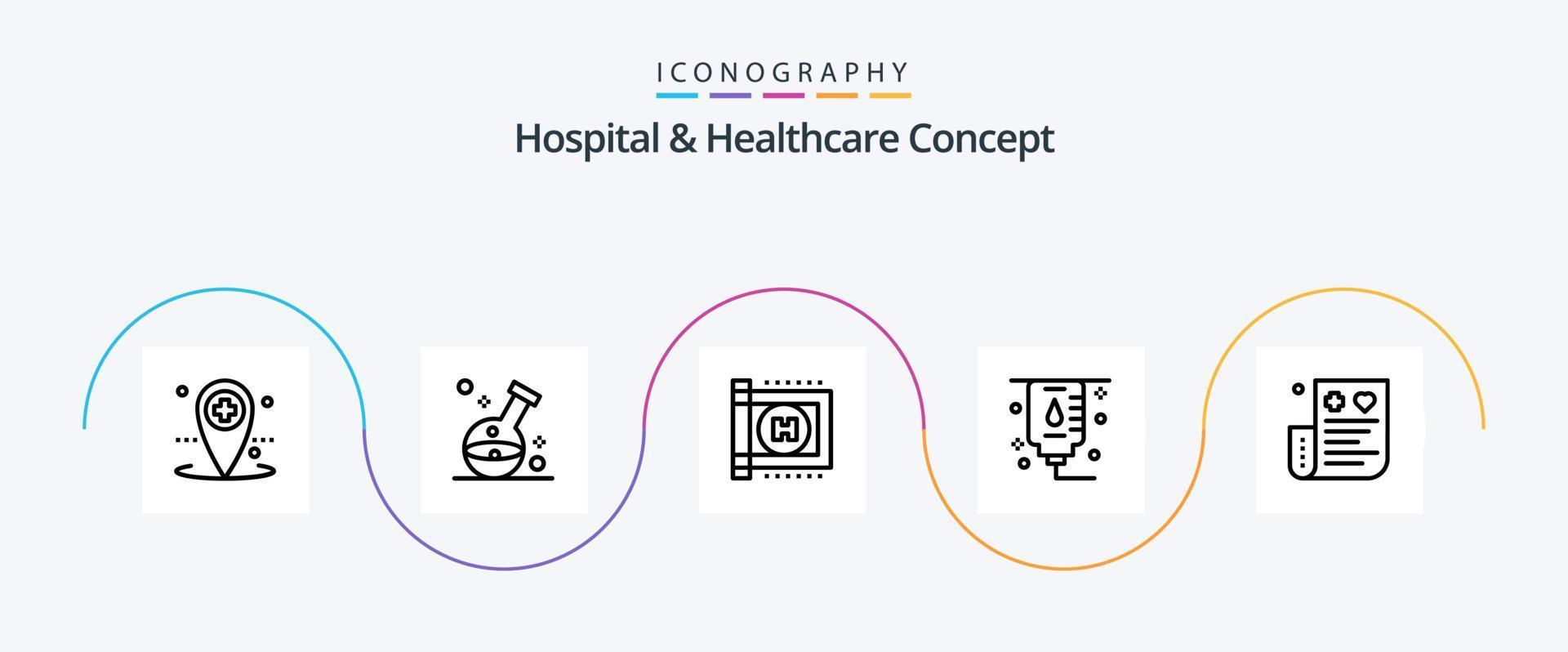 Krankenhaus- und Gesundheitskonzept Linie 5 Icon Pack einschließlich . Kosten. medizinisch. Kredit. Rechnung vektor