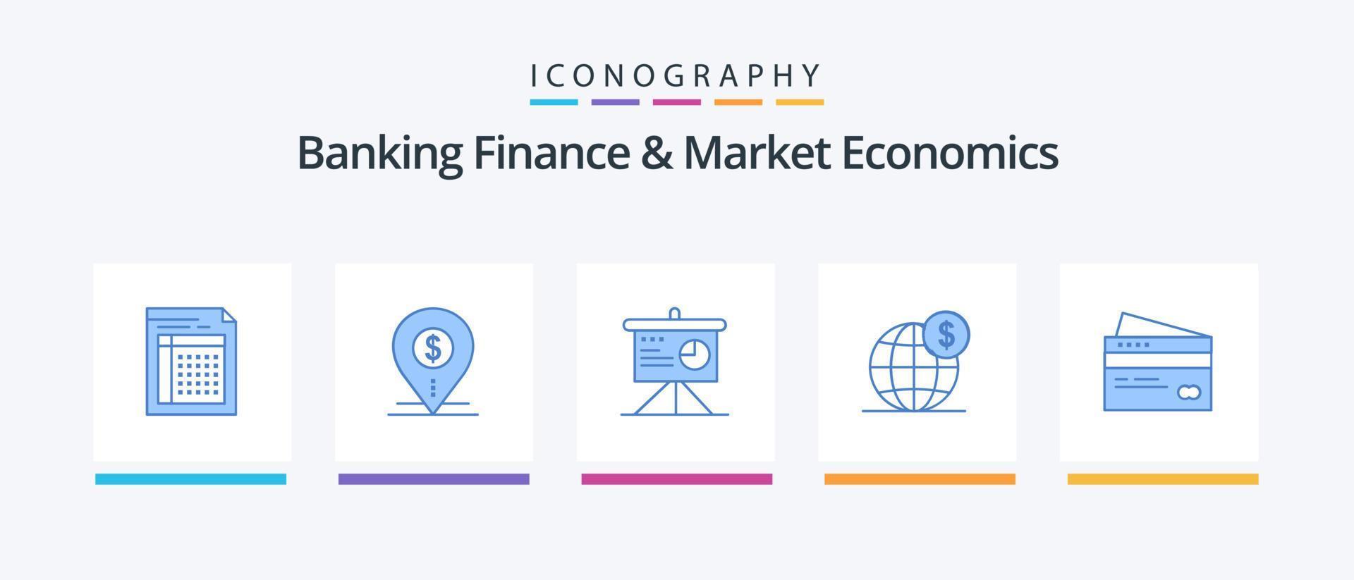 Banken, Finanzen und Marktwirtschaft blau 5 Icon Pack inklusive Business. Analytik. Dollar. Präsentation. Bank. kreatives Symboldesign vektor