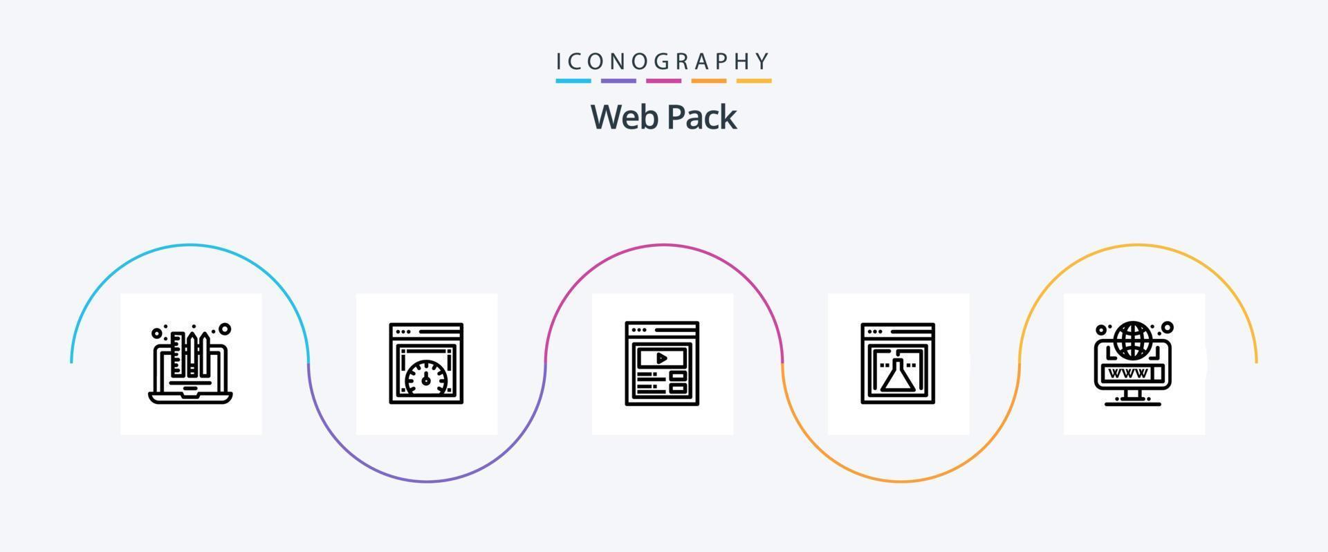 Web Pack Line 5 Icon Pack inklusive Browser. Forschung. Überprüfung der Webgeschwindigkeit. Labor. Netz vektor