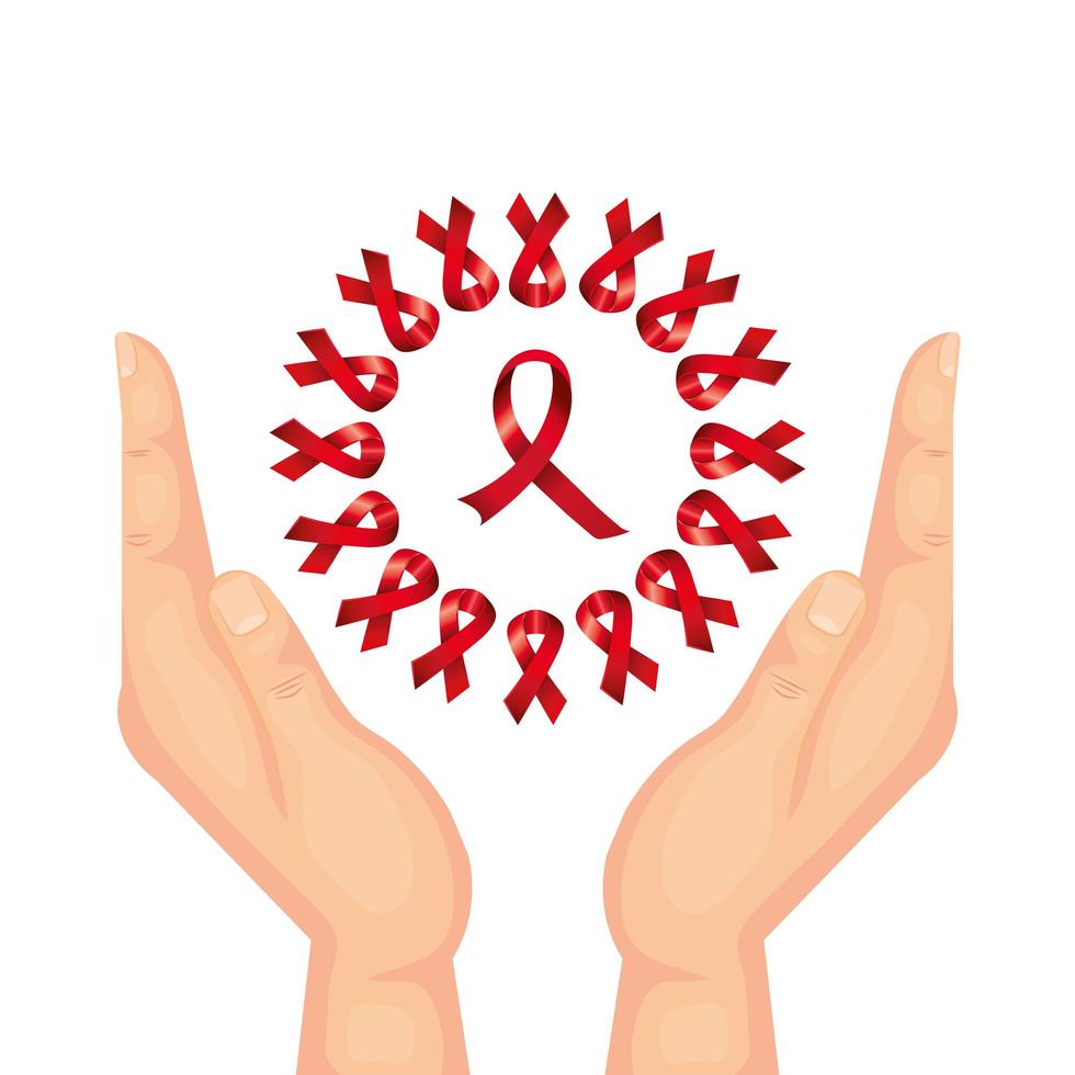 Hände mit Aids Day Awareness Bändern vektor