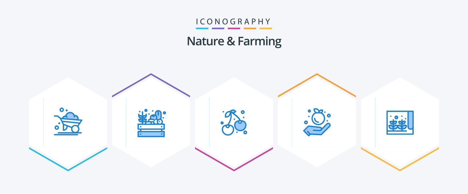 natur och jordbruk 25 blå ikon packa Inklusive växt. odla. bär. äpple. jordbruk vektor