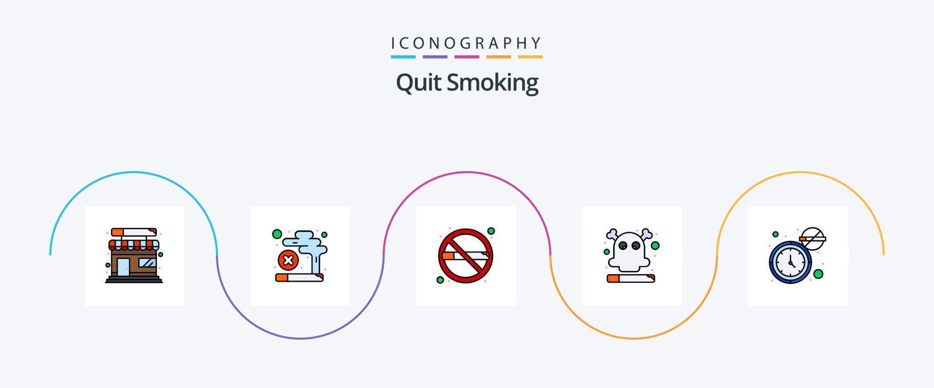 sluta rökning linje fylld platt 5 ikon packa Inklusive Kolla på. cigarett. cigarett. död. rökning vektor