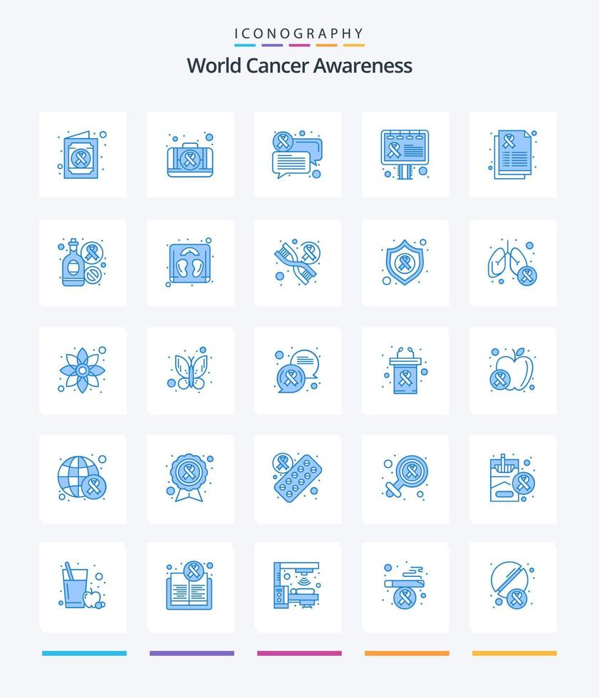 kreative Welt Krebsbewusstsein 25 blaues Symbolpaket wie Krebszeichen. Gesundheit. Kommunikation. Bericht. Bewusstsein vektor
