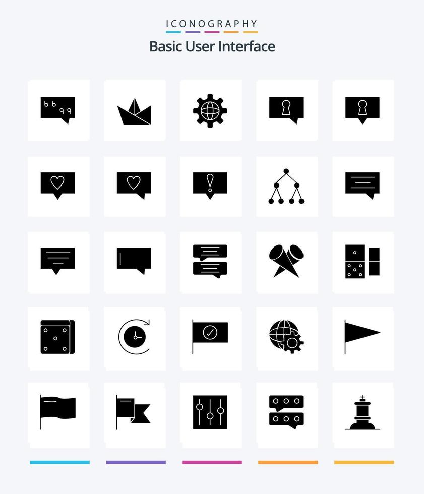 Creative Basic 25 Glyph Solid Black Icon Pack wie Message. Alarm. Welt. Nachricht. wie vektor