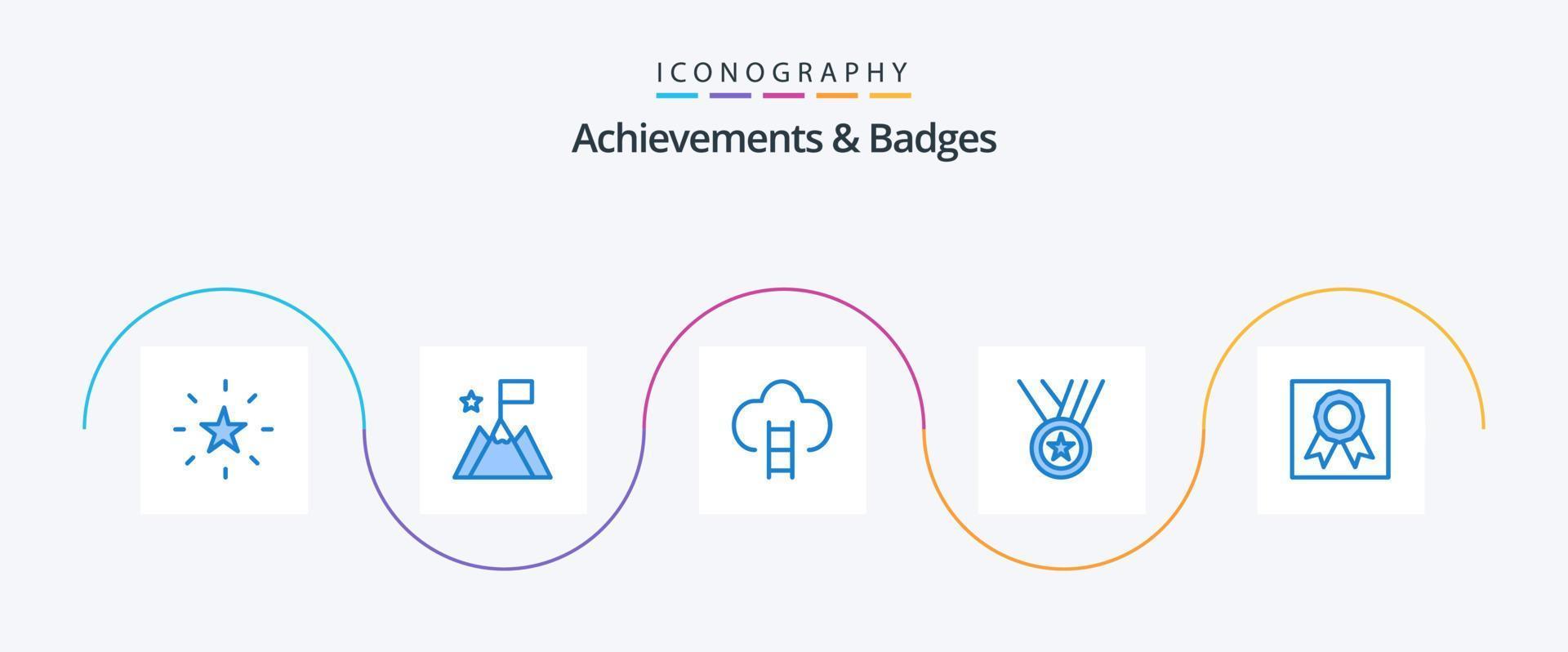 prestationer och märken blå 5 ikon packa Inklusive bricka. prestanda. karriär. medaljer. pris- vektor