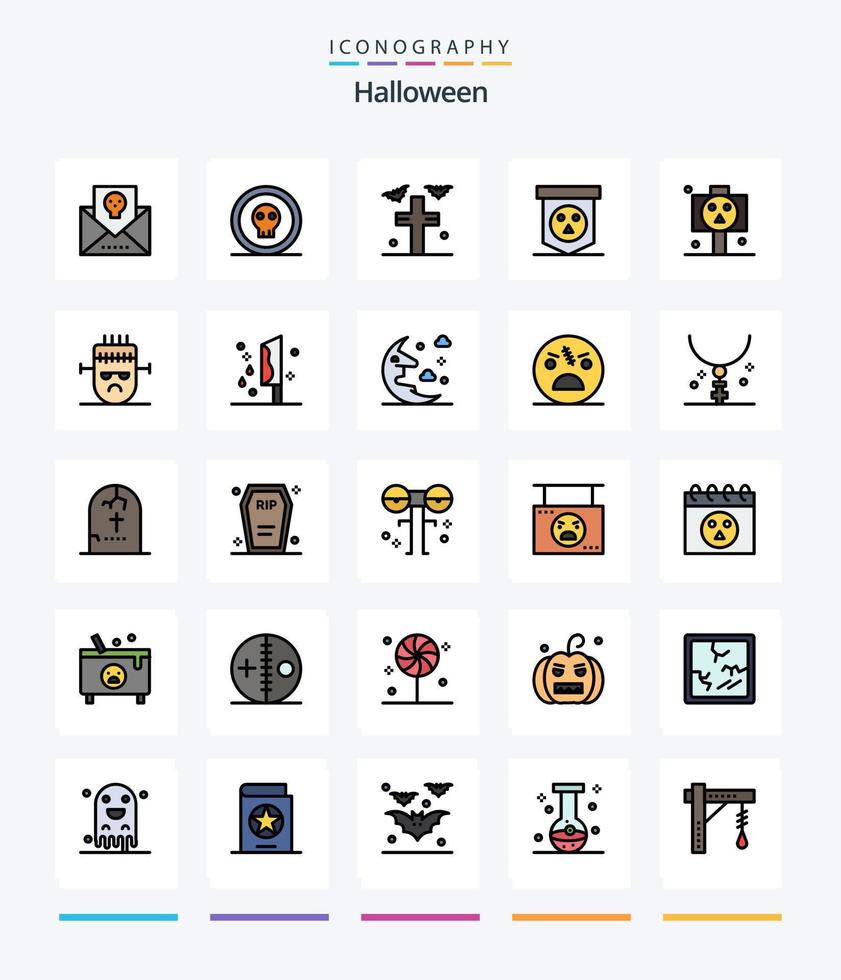 kreatives halloween 25 zeilengefülltes icon pack wie schädel. Halloween. Grusel. Planke. Ruhe in Frieden vektor