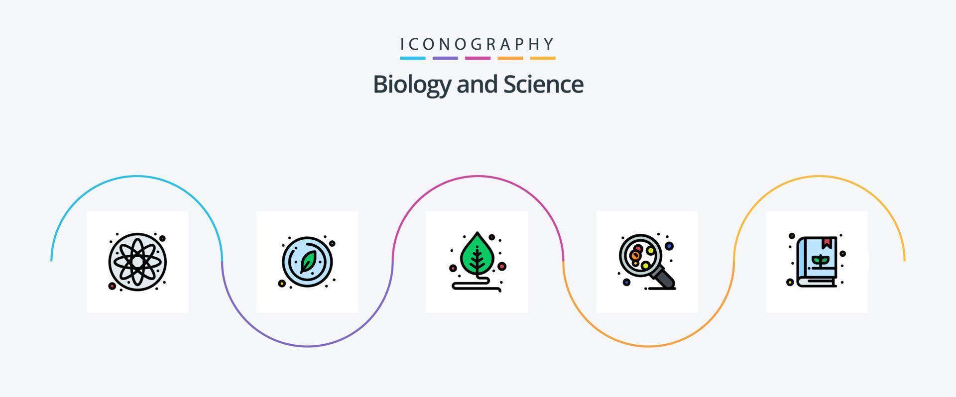 biologi linje fylld platt 5 ikon packa Inklusive . trädgård. motivering. bok. forskning vektor