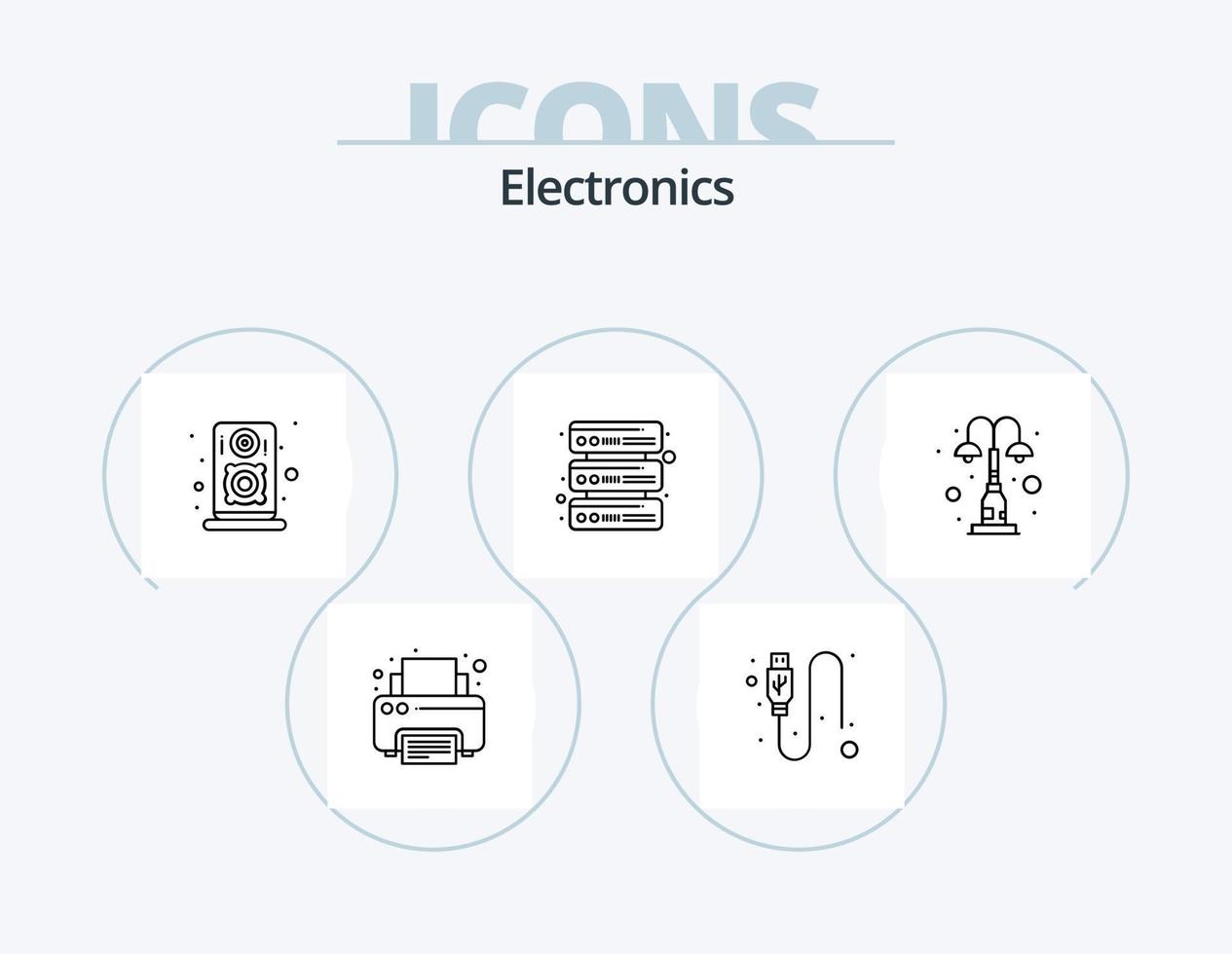 Elektronik-Line-Icon-Pack 5 Icon-Design. Überwachungskamera. Videoüberwachung Computer. Kamera. Batterie vektor