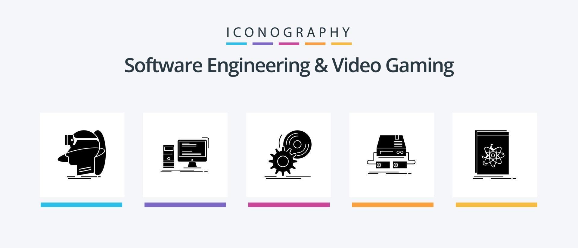 Software-Engineering und Videospiel Glyph 5 Icon Pack inklusive Spiel. DVD. Spielen. Software. Rabatt. kreatives Symboldesign vektor