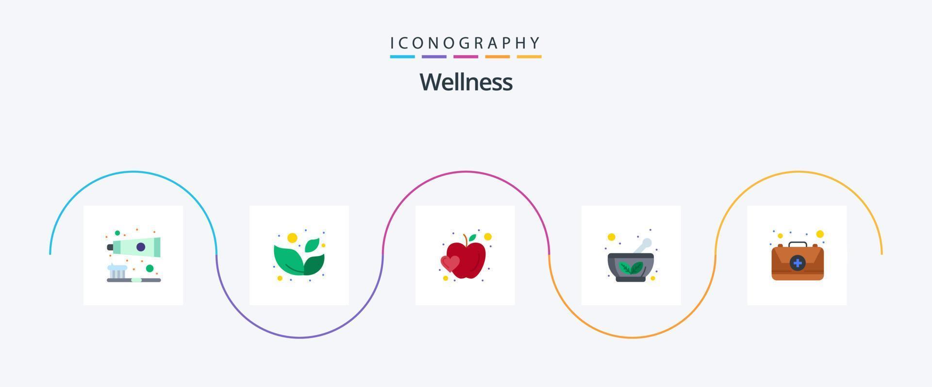 wellness platt 5 ikon packa Inklusive först. hjälpa. frukt. fat. ört- vektor
