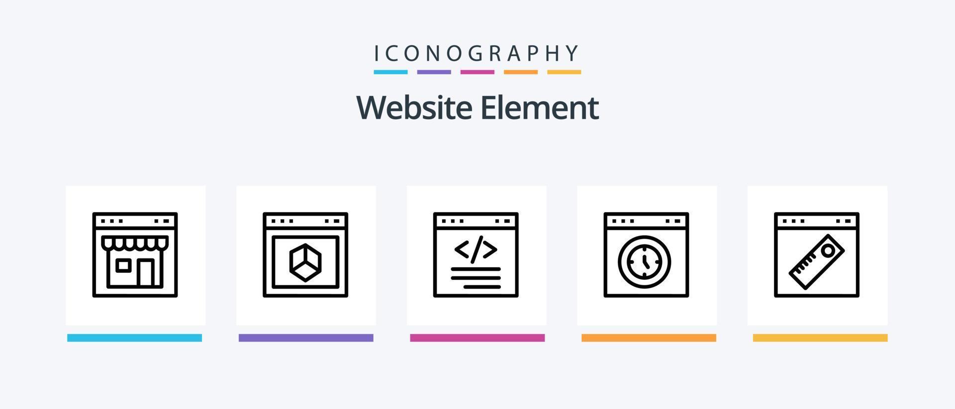 Website-Element Zeile 5 Icon Pack inklusive Browser. Alarm. Buchseite. Einstellung. Schnittstelle. kreatives Symboldesign vektor