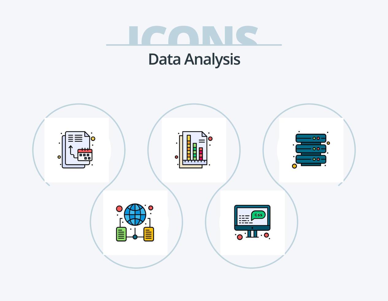 Datenanalyselinie gefüllt Icon Pack 5 Icon Design. Analytik. Management. Server. Entwicklung. Server vektor