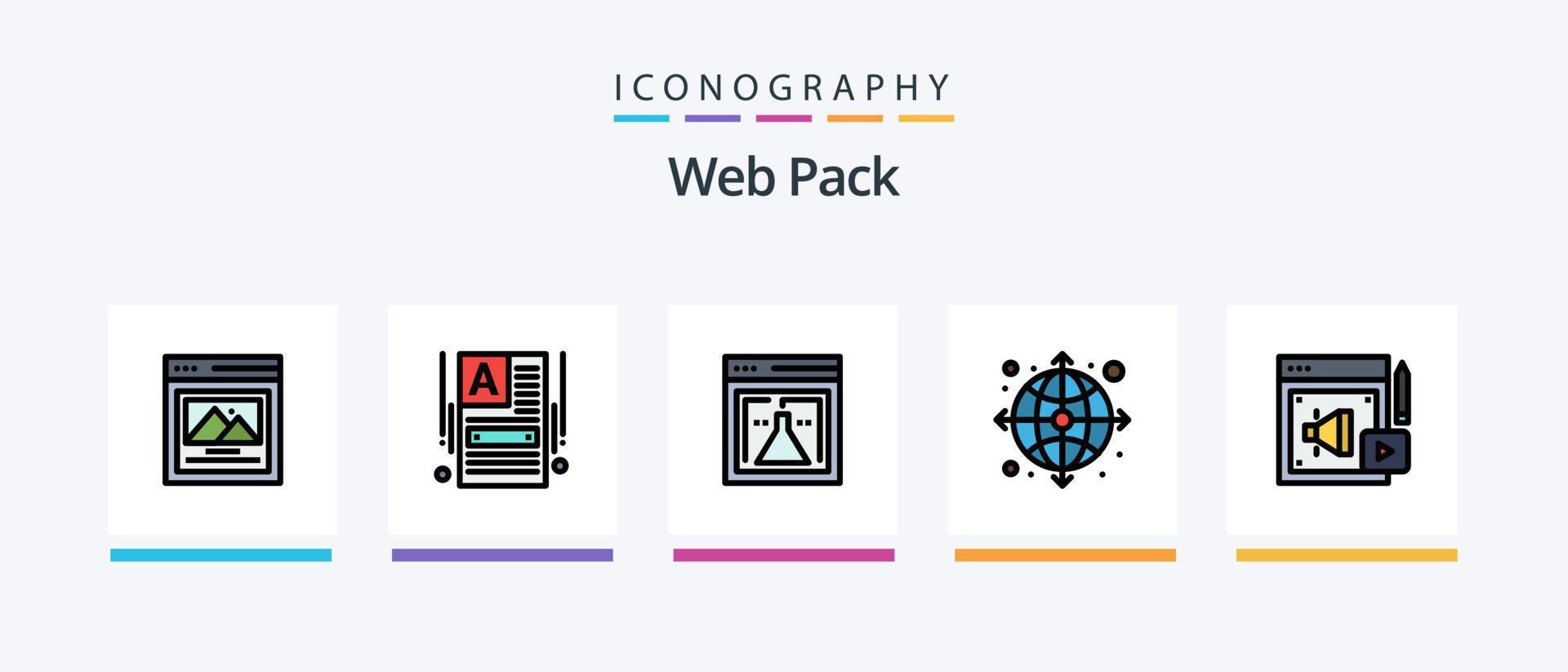 Web Pack Line Filled 5 Icon Pack inklusive Bleistift. Zeichnung. Netz. Gerät. Netz. kreatives Symboldesign vektor