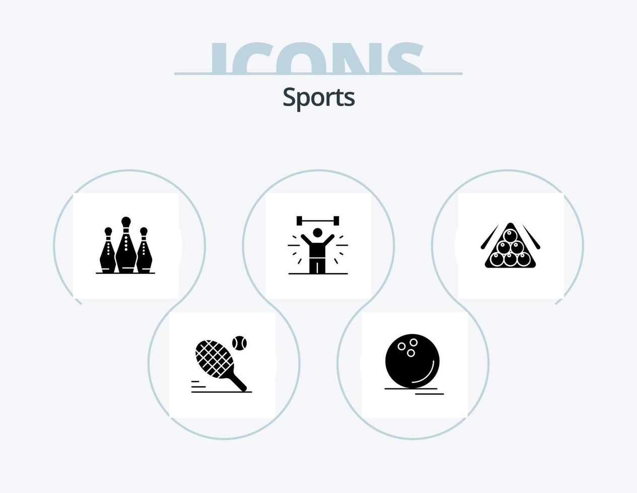 Sport-Glyphen-Icon-Pack 5 Icon-Design. Gewicht. Übung. Uhrenset. Bodybuilding. Stifte vektor