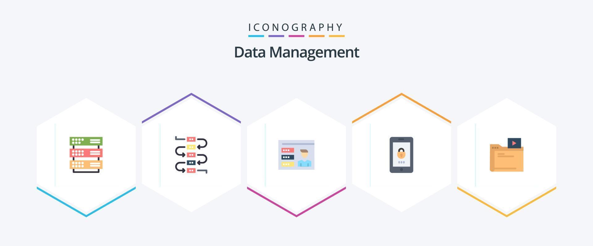 Datenverwaltung 25 Flat Icon Pack inklusive Video. Ordner. Profil. Sicherheit. sperren vektor