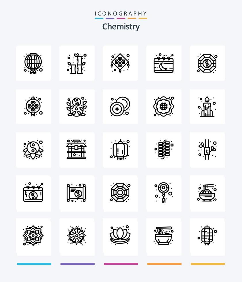 kreativ kemi 25 översikt ikon packa sådan som huggtand. månad. kinesiska. händelse. kalender vektor