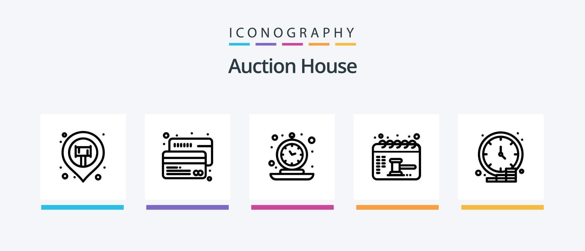 Auction Line 5 Icon Pack inklusive Gesetz. Gleichgewicht. klassisch. Zeit. alt. kreatives Symboldesign vektor