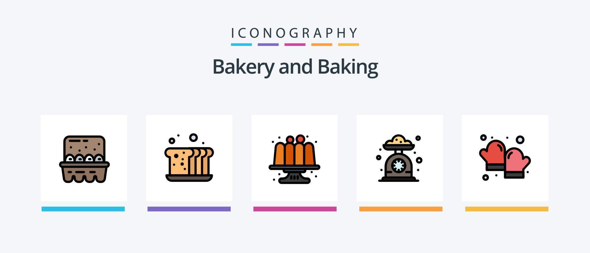 bakning linje fylld 5 ikon packa Inklusive mat. bakning. kanna. bageri. pizza. kreativ ikoner design vektor
