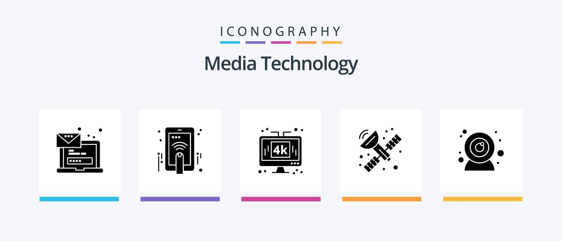 Media Technology Glyph 5 Icon Pack inklusive Kamera. Satellit. Geste. Kommunikation. Technologie. kreatives Symboldesign vektor