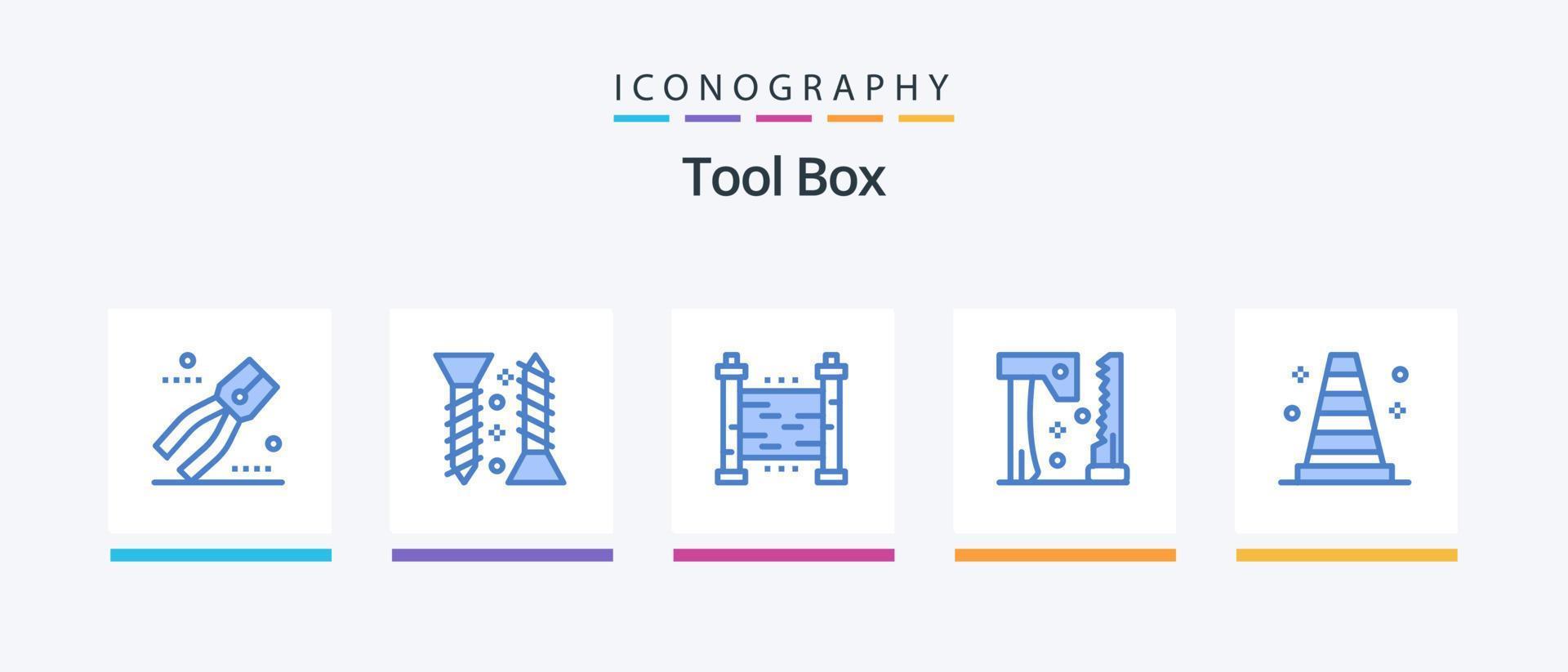 Tools Blue 5 Icon Pack inklusive Tools. Werkzeug. Zäune. gesehen. Axt. kreatives Symboldesign vektor