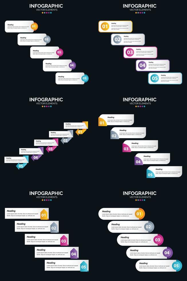 vektor 6 infographics packa presentation glida mall 5 steg cykel diagram och tidslinjer