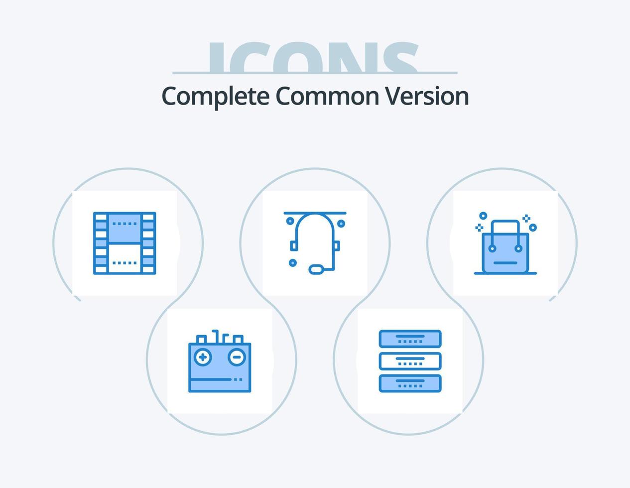 Komplette gemeinsame Version Blue Icon Pack 5 Icon Design. Hilfe. Kommunikation. Möbel. ux. Film vektor