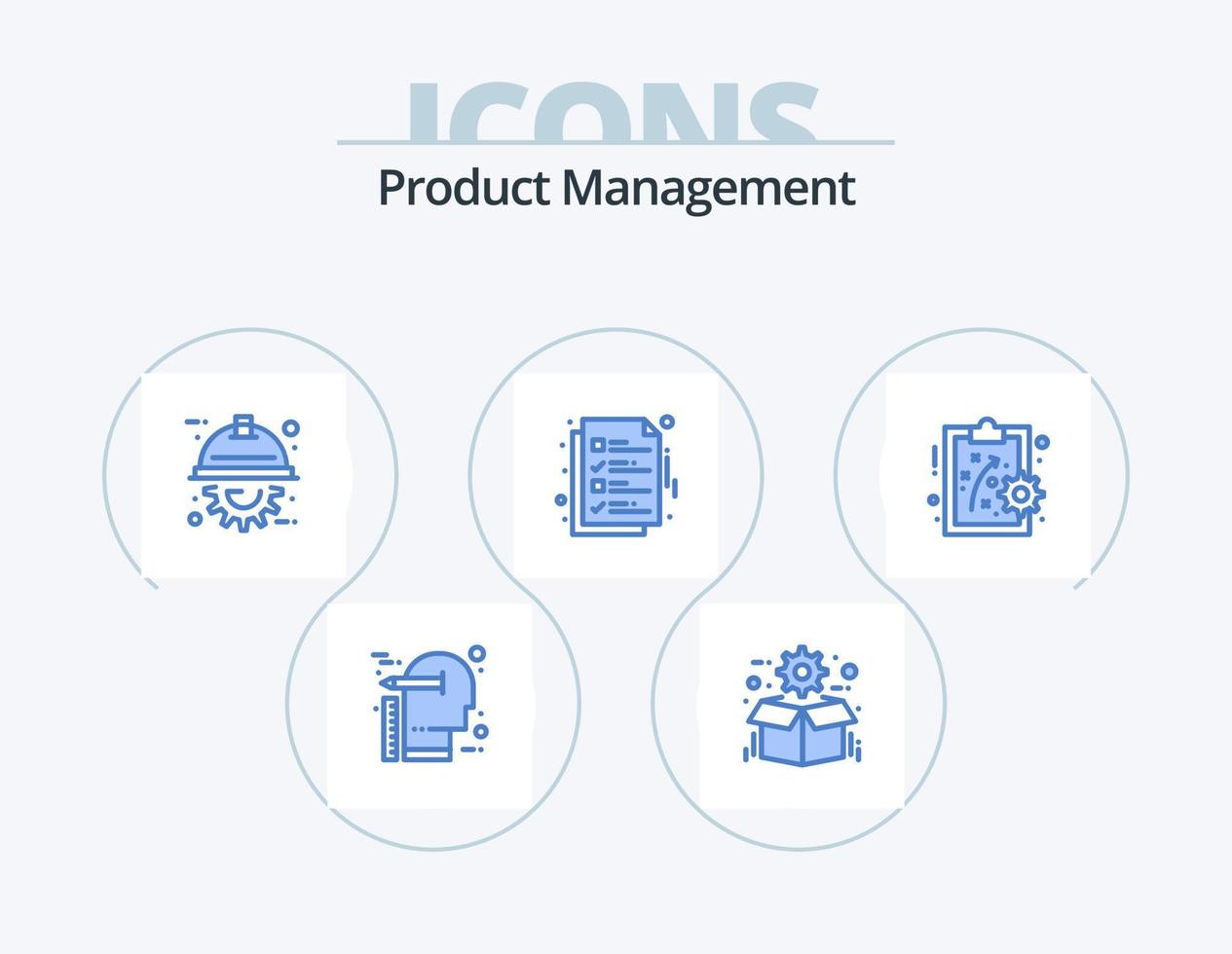 Produktmanagement blau Icon Pack 5 Icon Design. OK. dokumentieren. Paket. Lieferung. Maschinenbau vektor