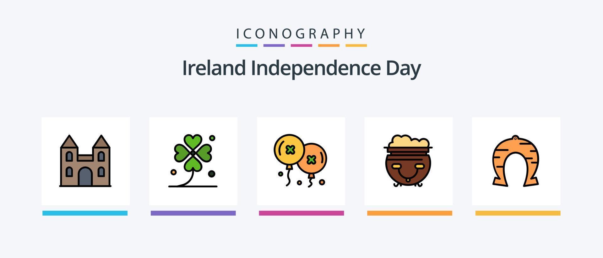 irland oberoende dag linje fylld 5 ikon packa Inklusive klöver. äta. festival. pott. patricks. kreativ ikoner design vektor