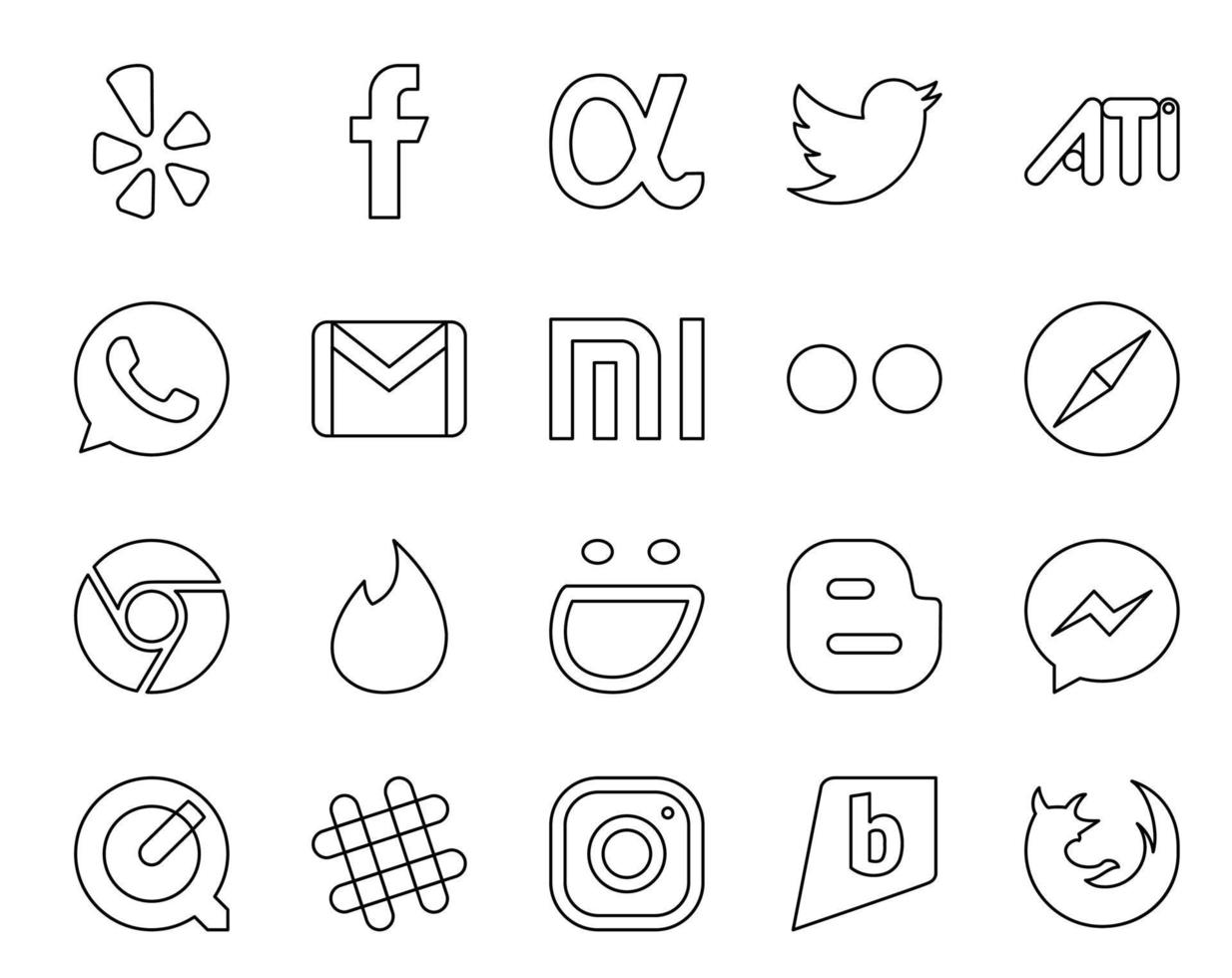 20 Social Media Icon Pack inklusive Blogger Tinder E-Mail Chrome Safari vektor