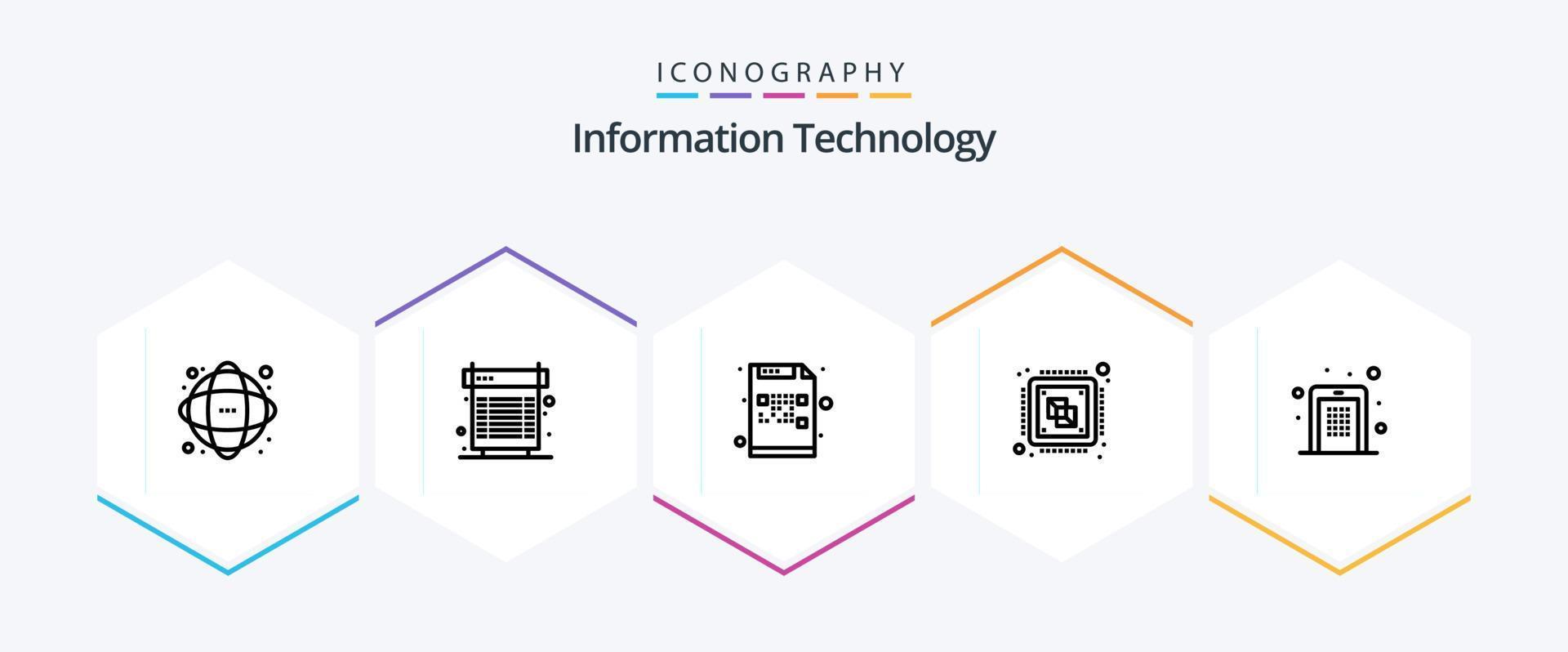 Informationstechnologie 25-Zeilen-Icon-Pack einschließlich Computer. zentral. Hitze. Post. verschlüsselt vektor