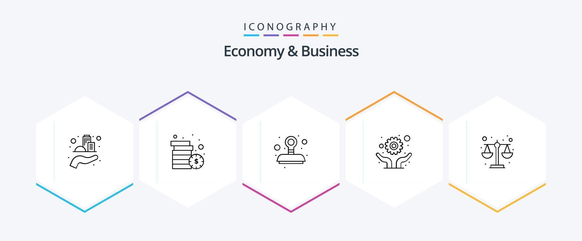 ekonomi och företag 25 linje ikon packa Inklusive lag. lösning. acceptera. reparera. utveckling vektor