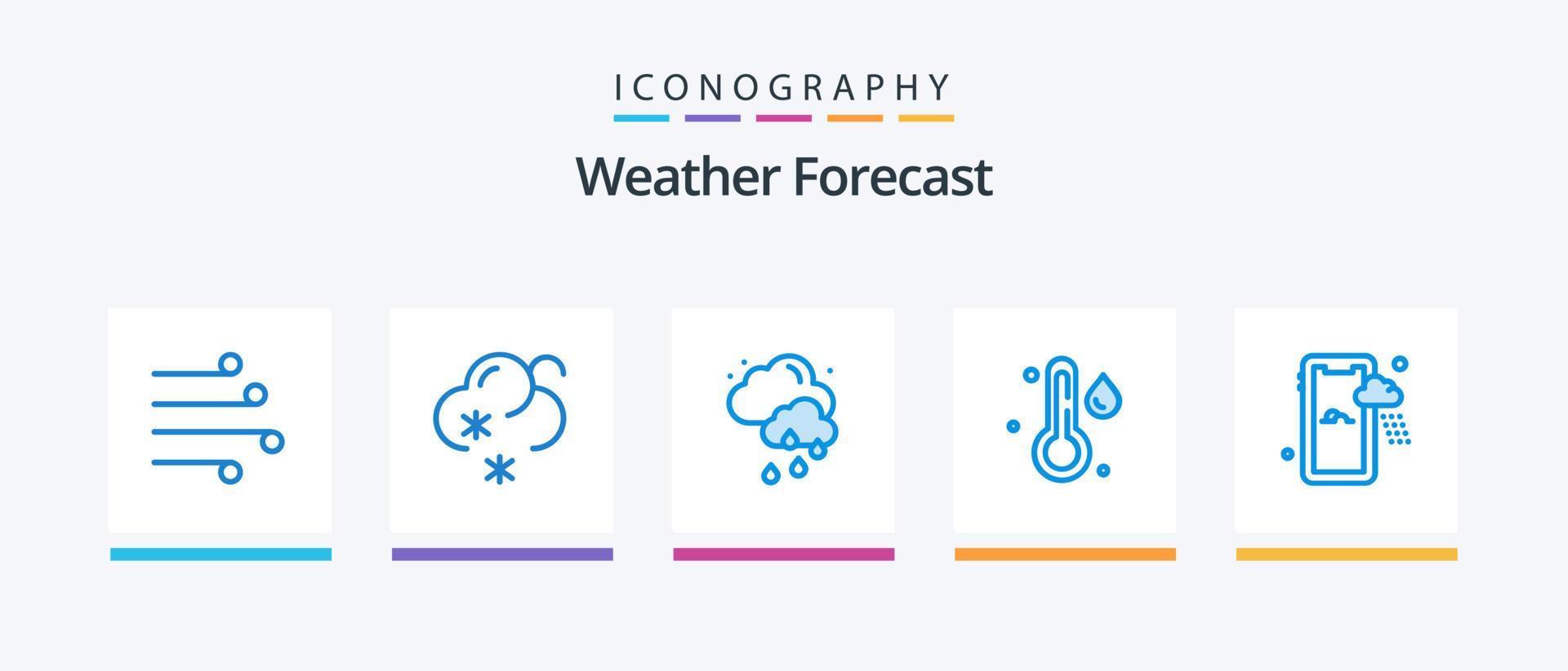 Weather Blue 5 Icon Pack inklusive . regnerisch. Wolke. Handy, Mobiltelefon. Temperatur. kreatives Symboldesign vektor