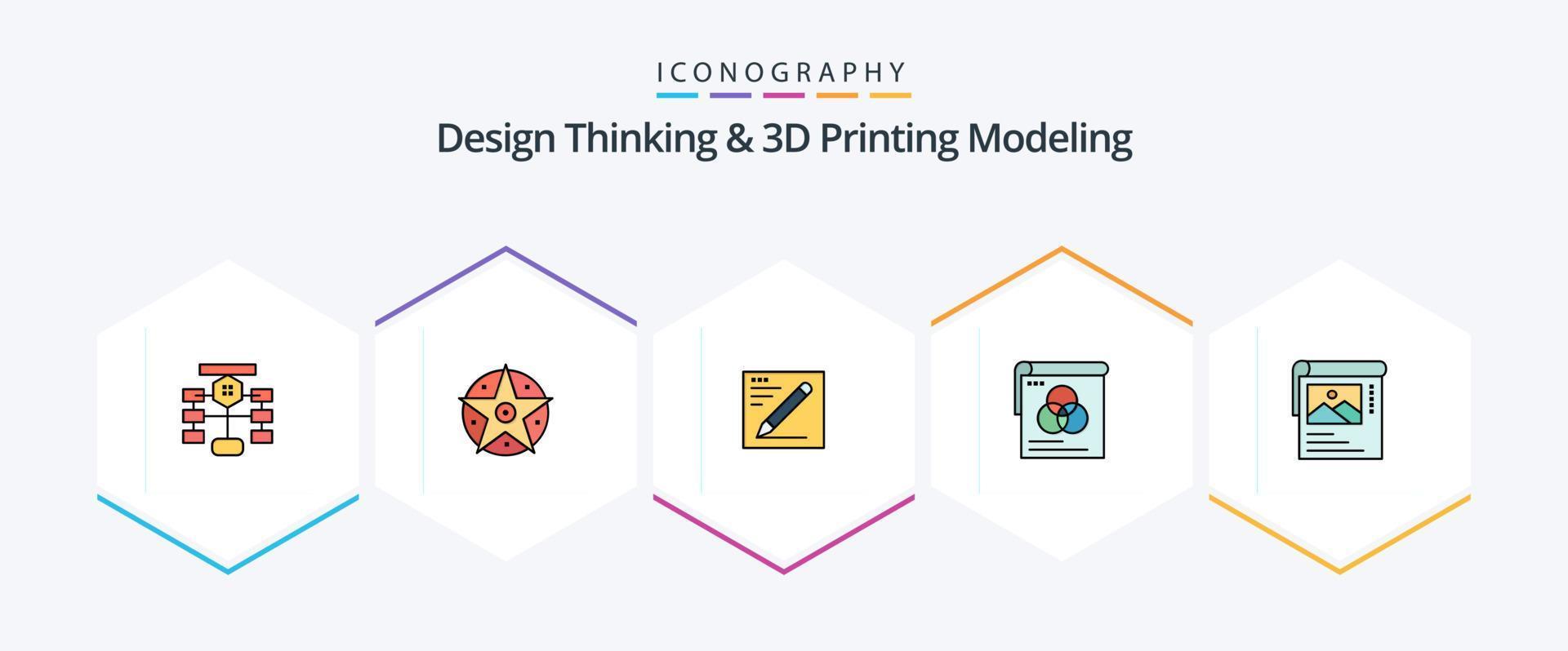 Design Thinking und D Printing Modeling 25 FilledLine Icon Pack inklusive Cleaner. Hintergrund. Stern. Poster. Ausbildung vektor