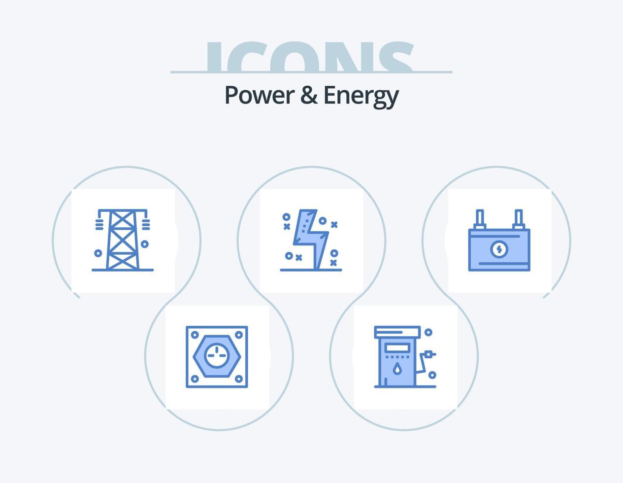 Power und Energie blau Icon Pack 5 Icon Design. Elektrizität. Batterie. Leistung. Turm. Linie vektor