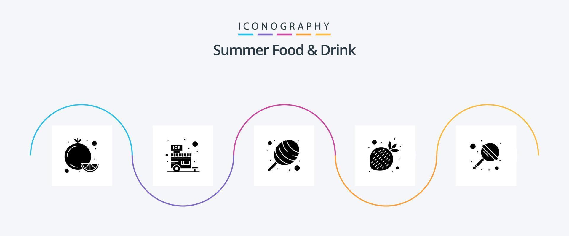 sommer essen und trinken glyph 5 icon pack inklusive süß. Lutscher. Süssigkeit. Süssigkeit. gesund vektor