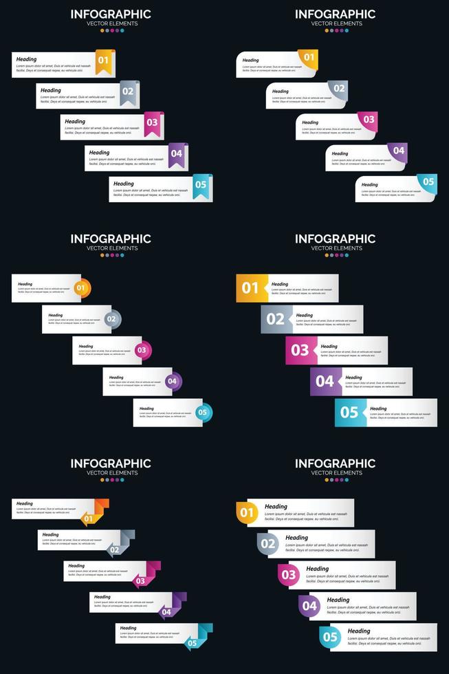 vektor 6 infographics packa presentation glida mall 5 steg cykel diagram och tidslinjer